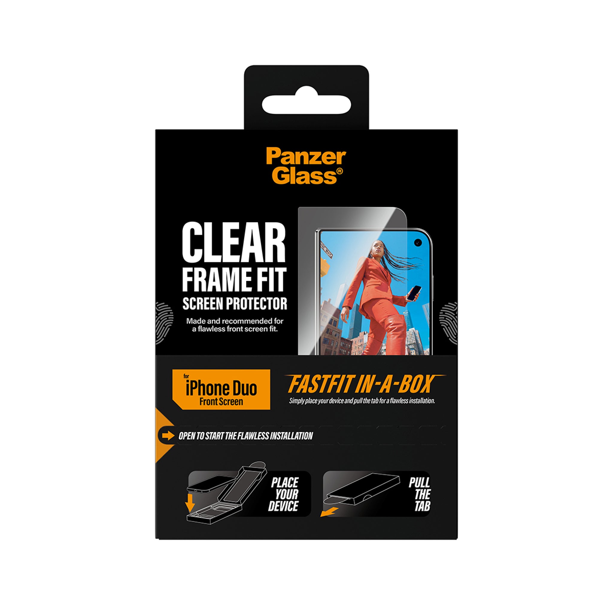 PanzerGlass® Außendisplay Displayschutz iPhone Duo | FRAME FIT m. FASTFIT IN-A-BOX